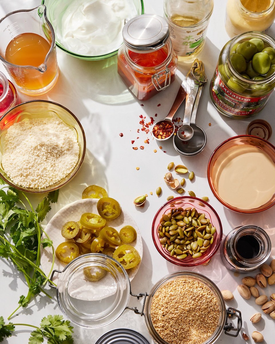 ingredients for dressings and sauces from the Ambitious Kitchen Cookbook