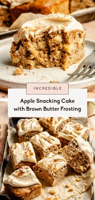 collage of an apple snacking cake