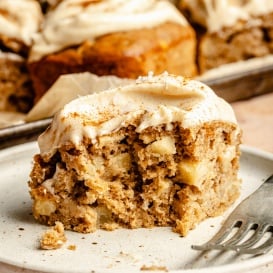 slice of apple snacking cake on a plate