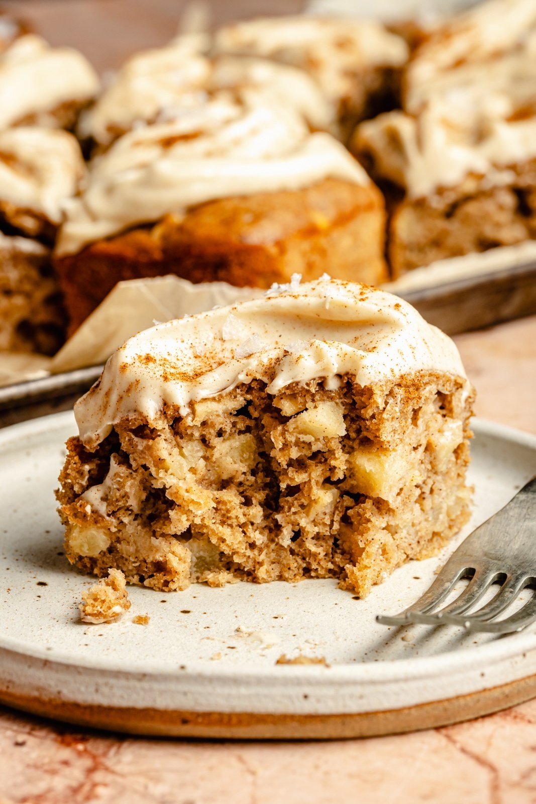 slice of apple snacking cake on a plate