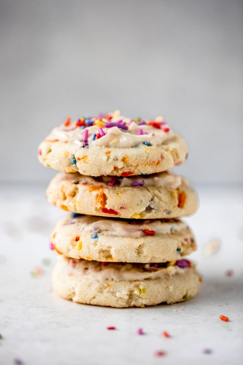 stack of grain free birthday cake cookies