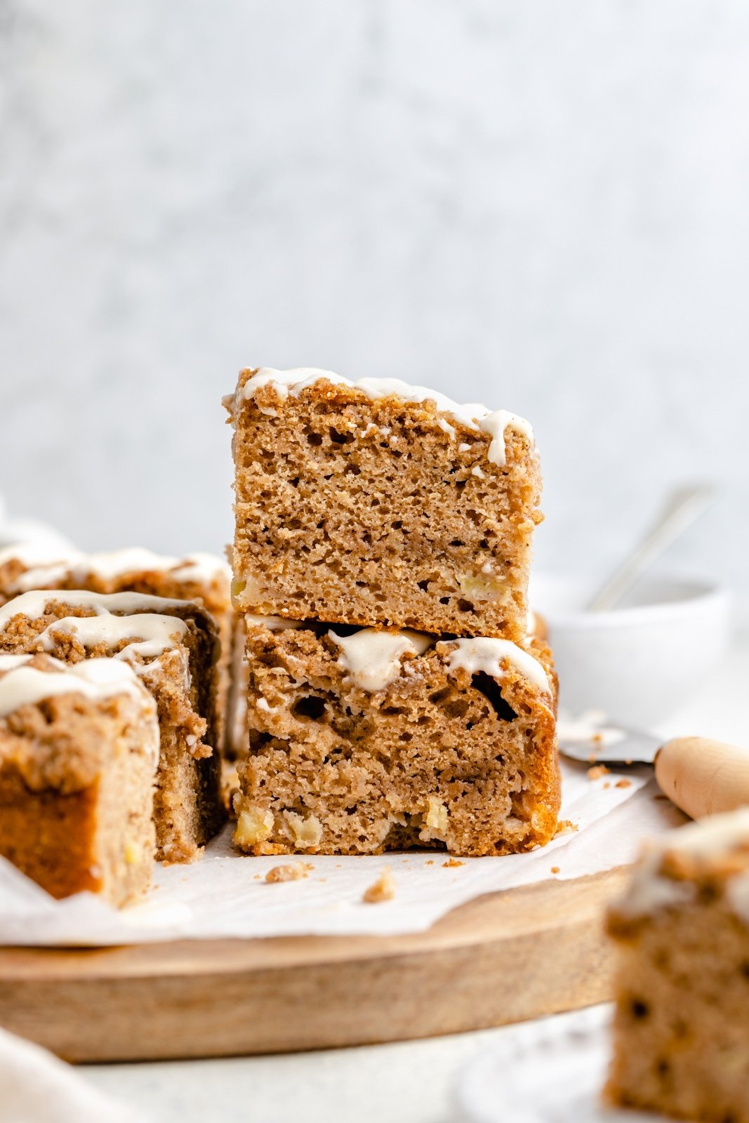 two slices of apple coffee cake stacked