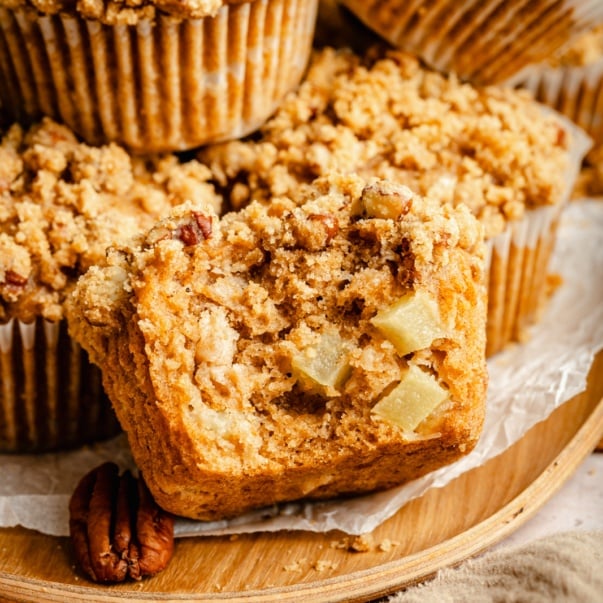 apple muffin with a bite taken out