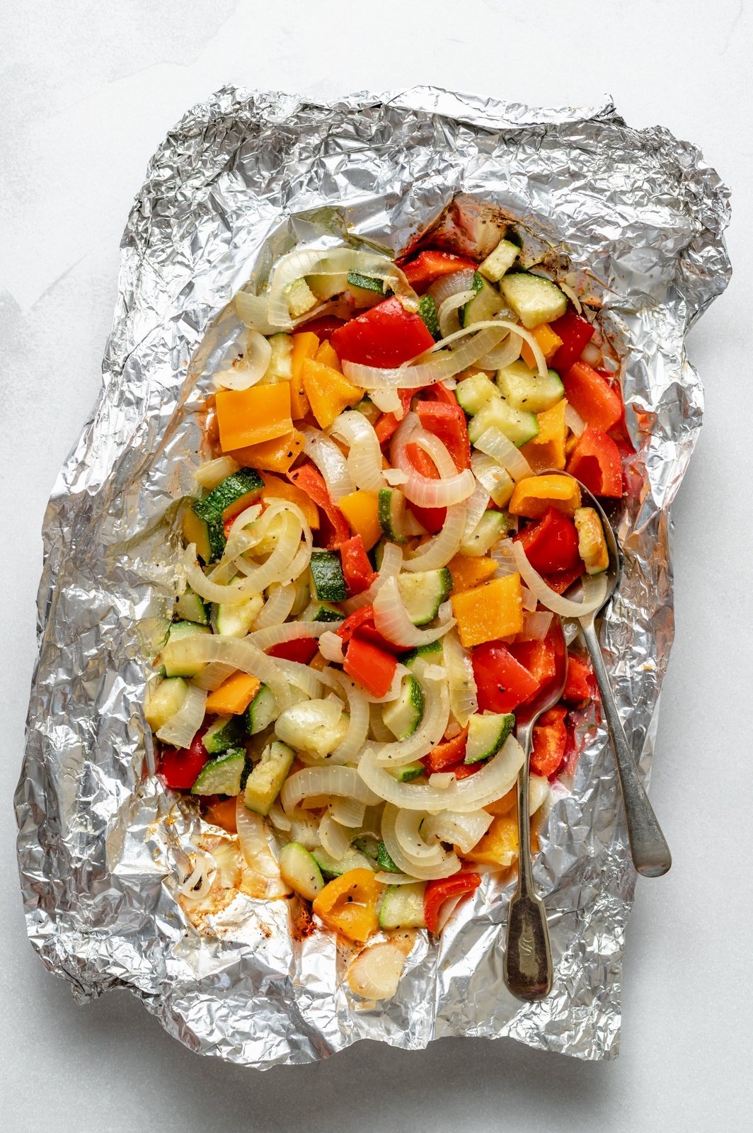 grilled vegetables in foil to make grilled veggie orzo