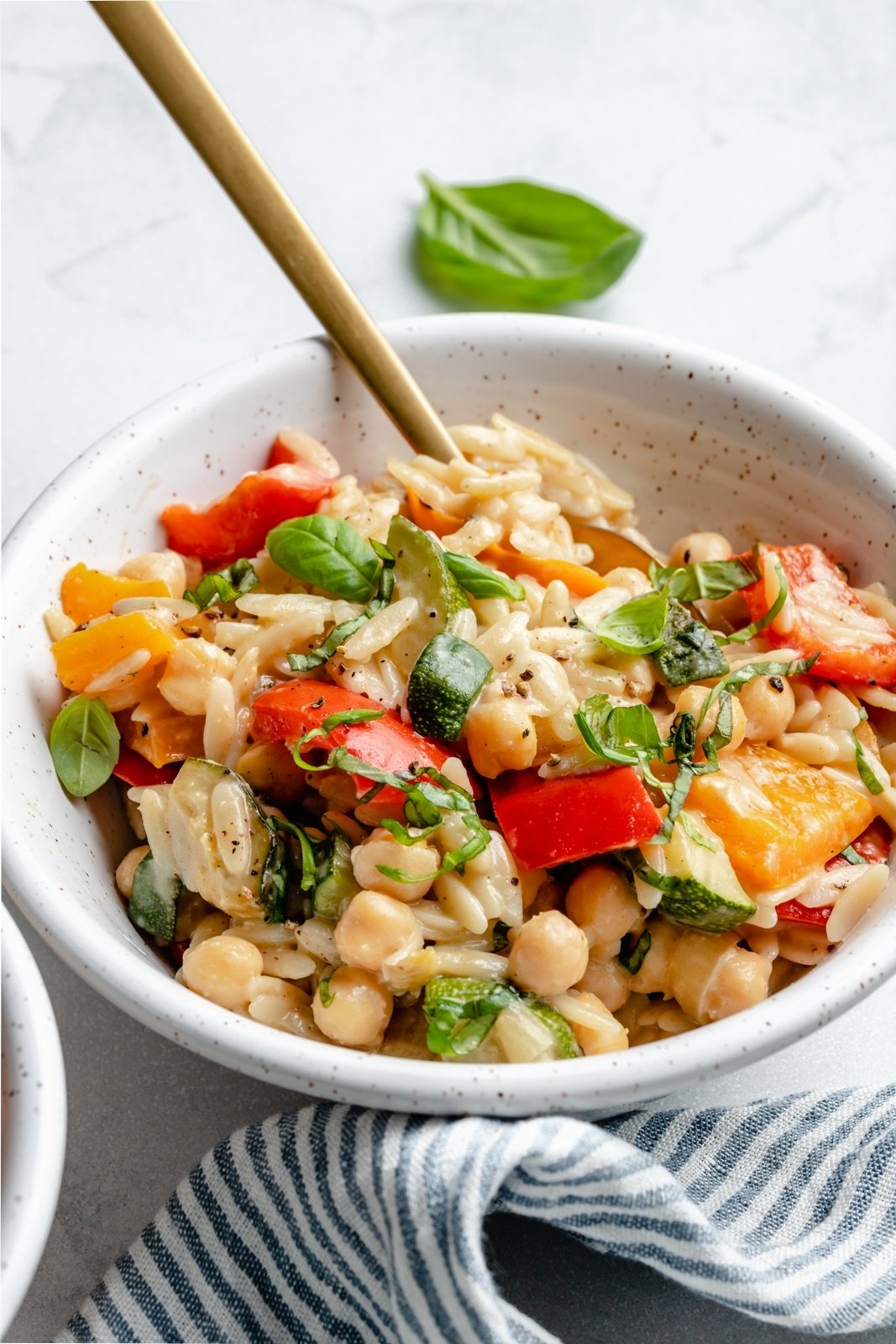 healthy vegetable orzo in a bowl