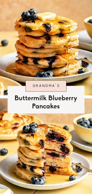 collage of buttermilk blueberry pancakes