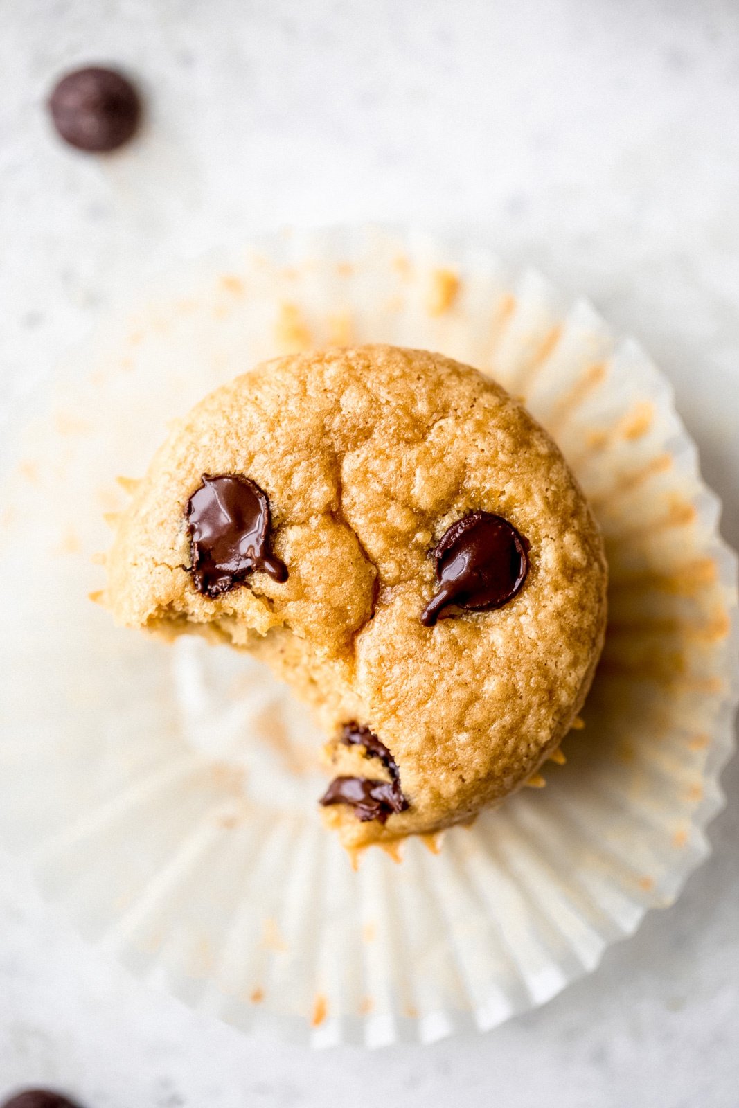 flourless peanut butter chickpea muffin with chocolate chips