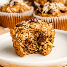 zucchini banana muffin with a bite taken out