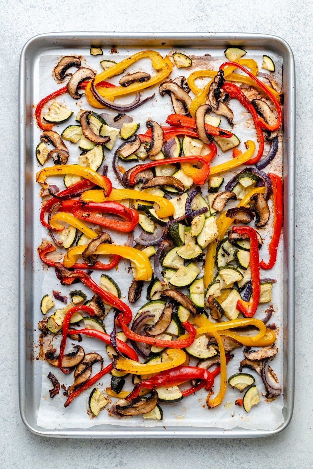 roasted veggies on a tray for roasted vegetable butternut squash lasagna