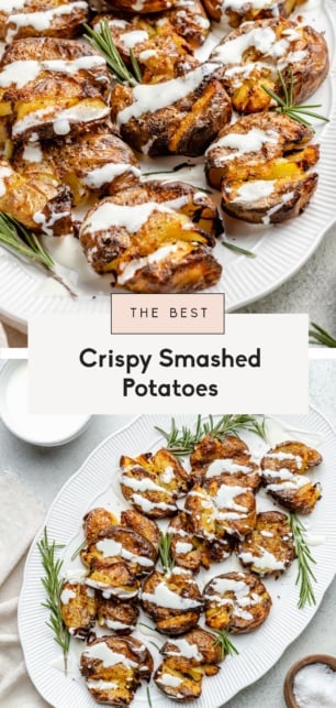 collage of crispy smashed potatoes