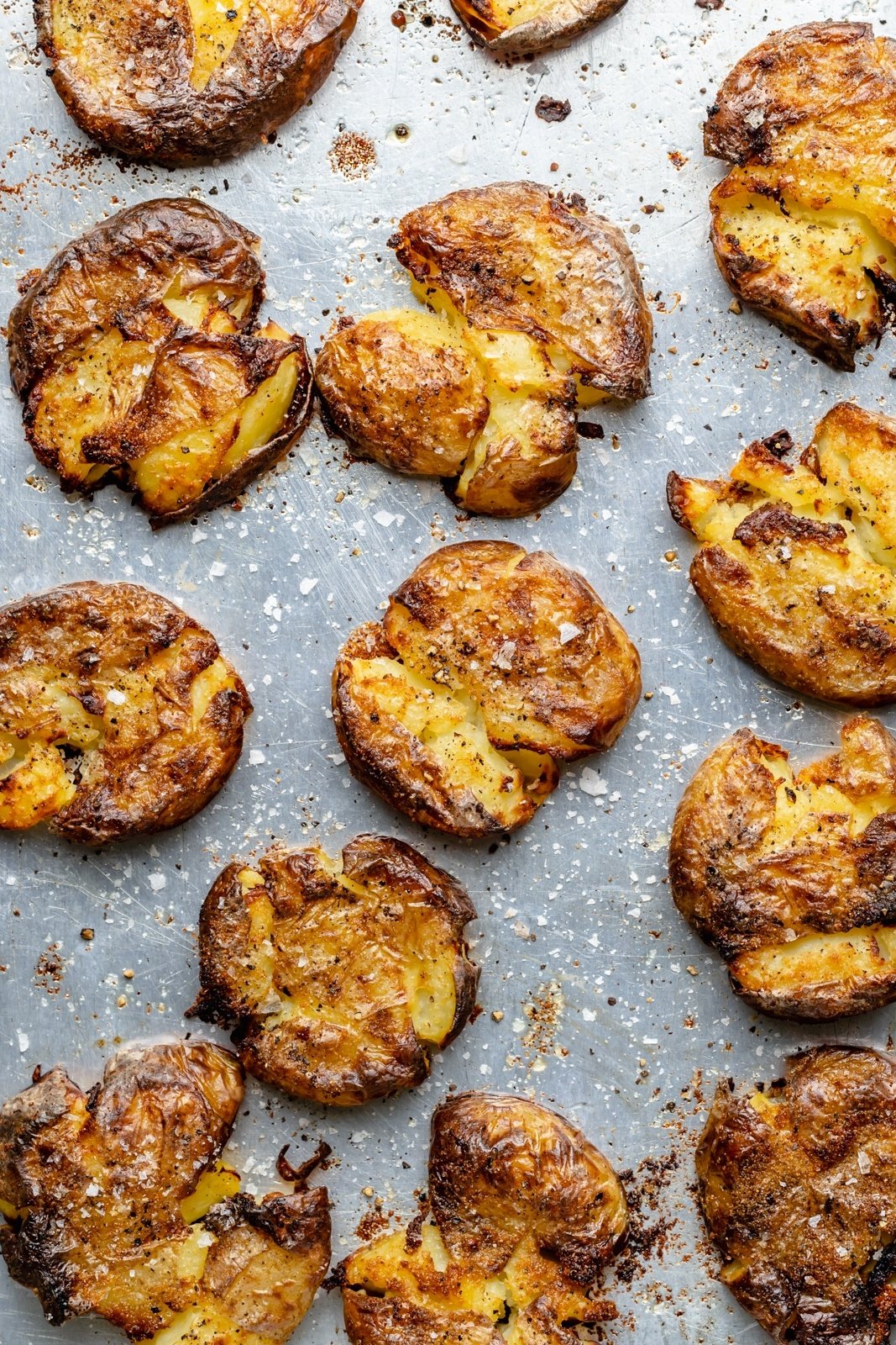 easy smashed potatoes on a baking sheet