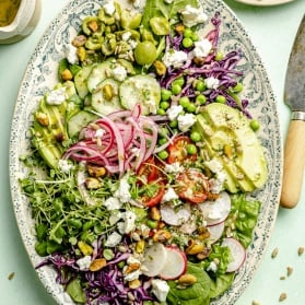 spring green salad on a platter