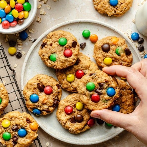 healthy monster cookies on a plate