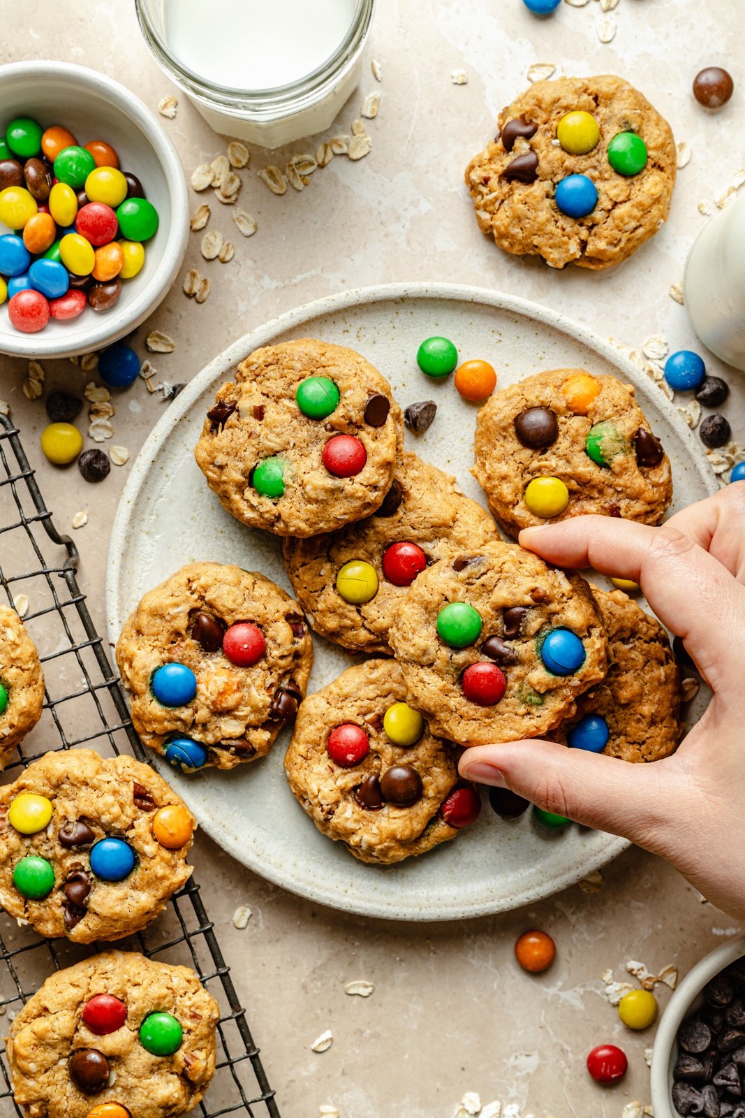 healthy monster cookies on a plate