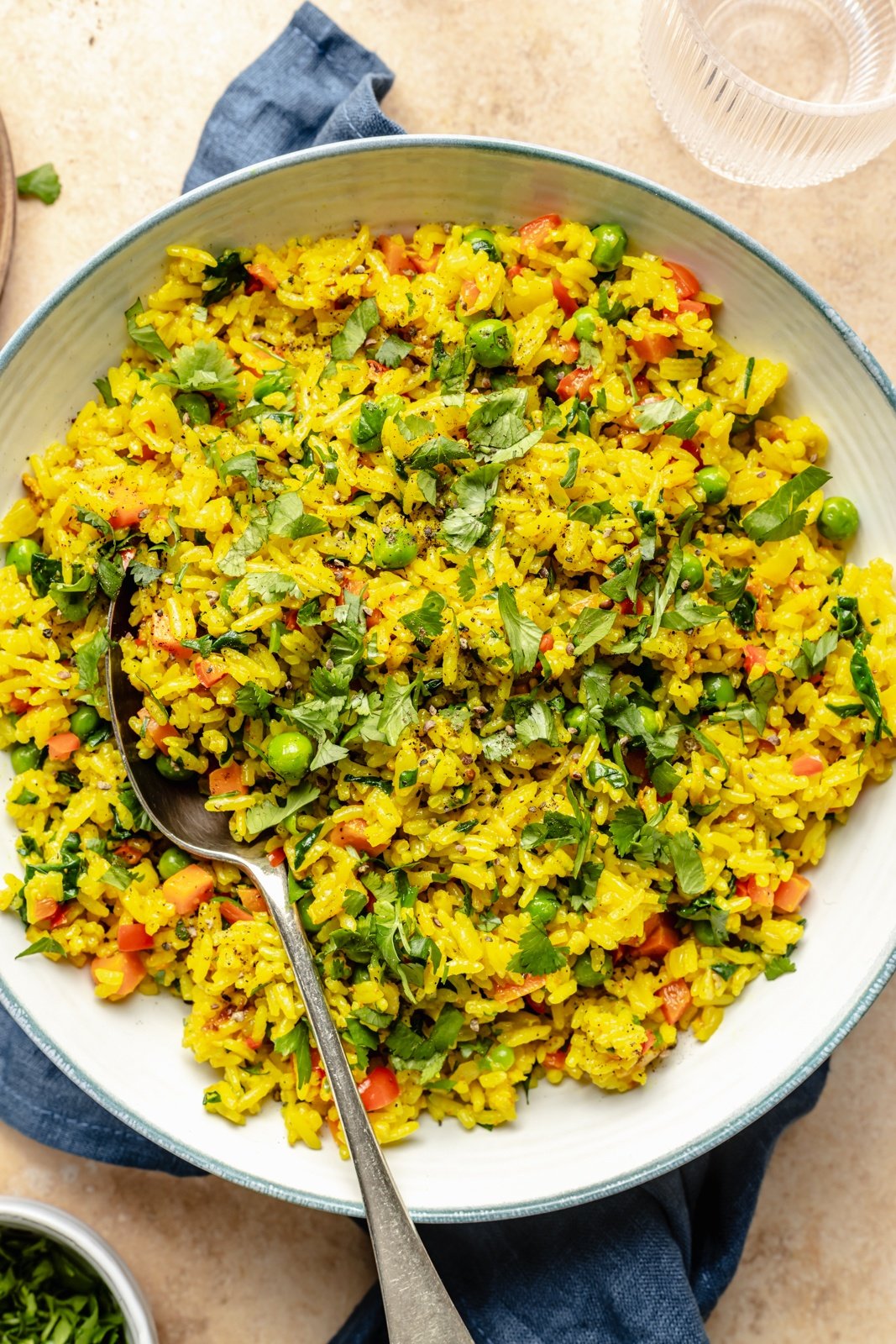 garlic turmeric rice with vegetables in a bowl