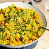 garlic turmeric rice in a bowl