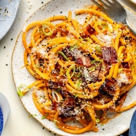 gochujang carbonara on a plate