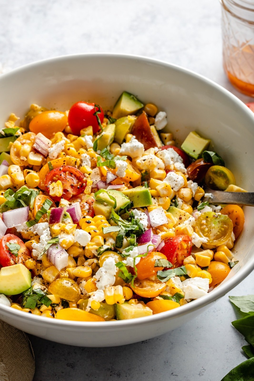 healthy grilled corn salad in a bowl