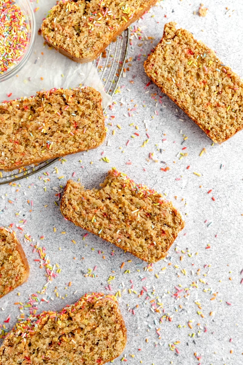 slices of gluten free birthday cake bread