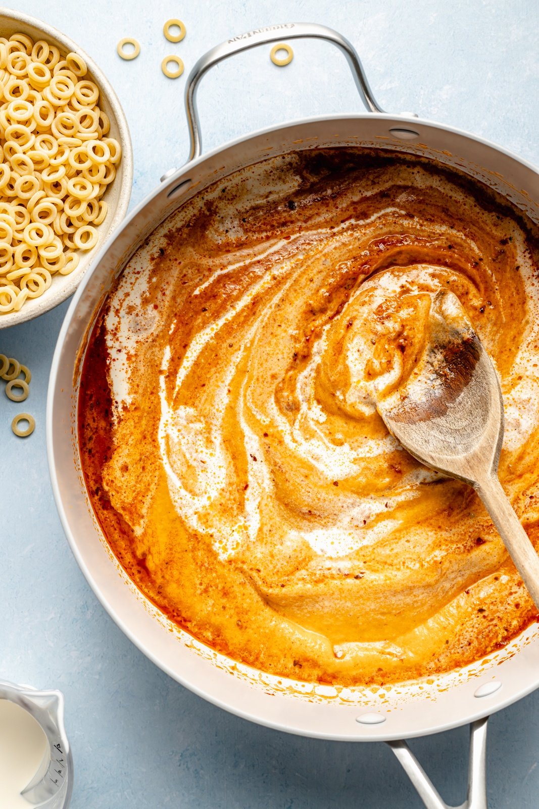 making sauce in a pan for healthy spaghetti-os