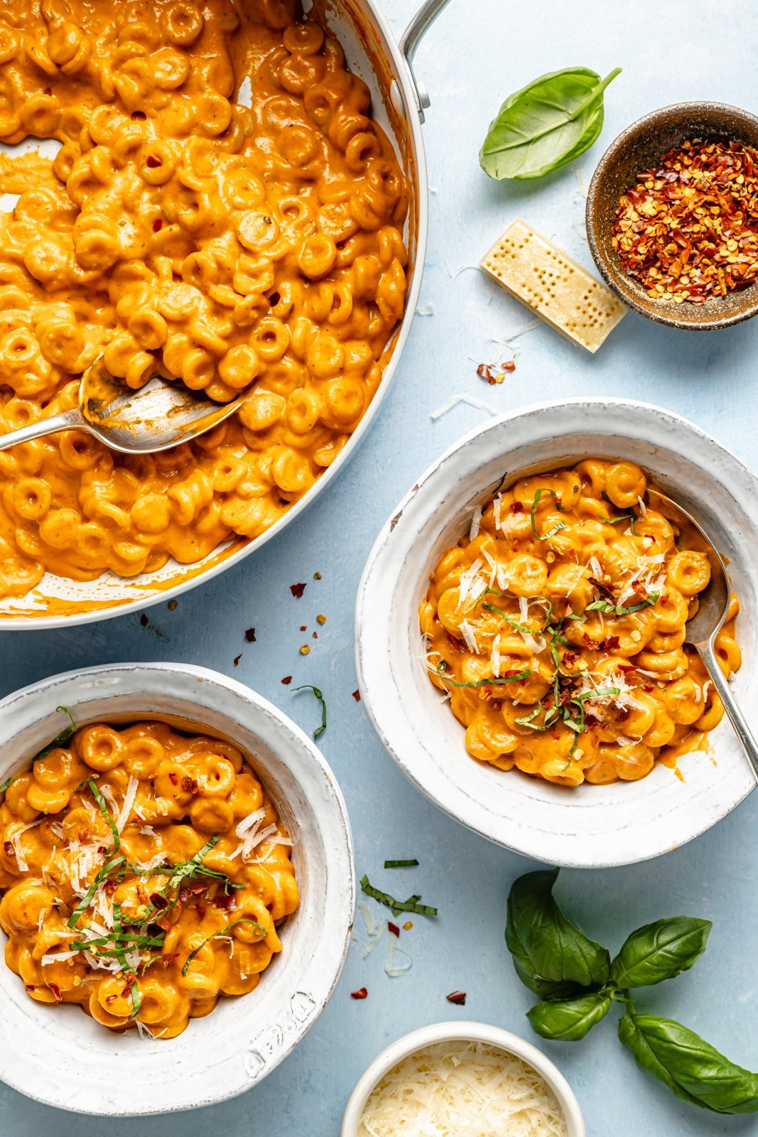 homemade spaghetti-os in a pot and in two bowls