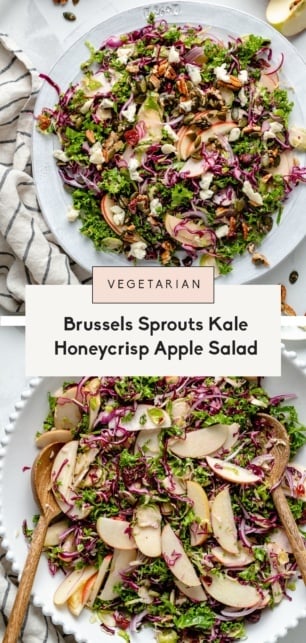 collage of a brussels sprouts kale apple salad