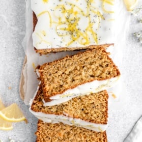 healthy lemon poppy seed bread cut into slices