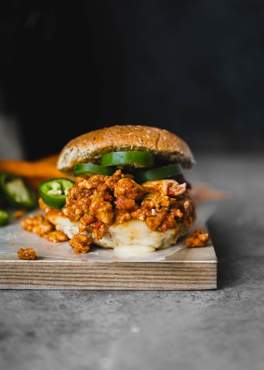 Healthy turkey sloppy joes topped with jalapeños