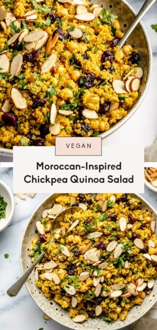 collage of Moroccan chickpea quinoa salad