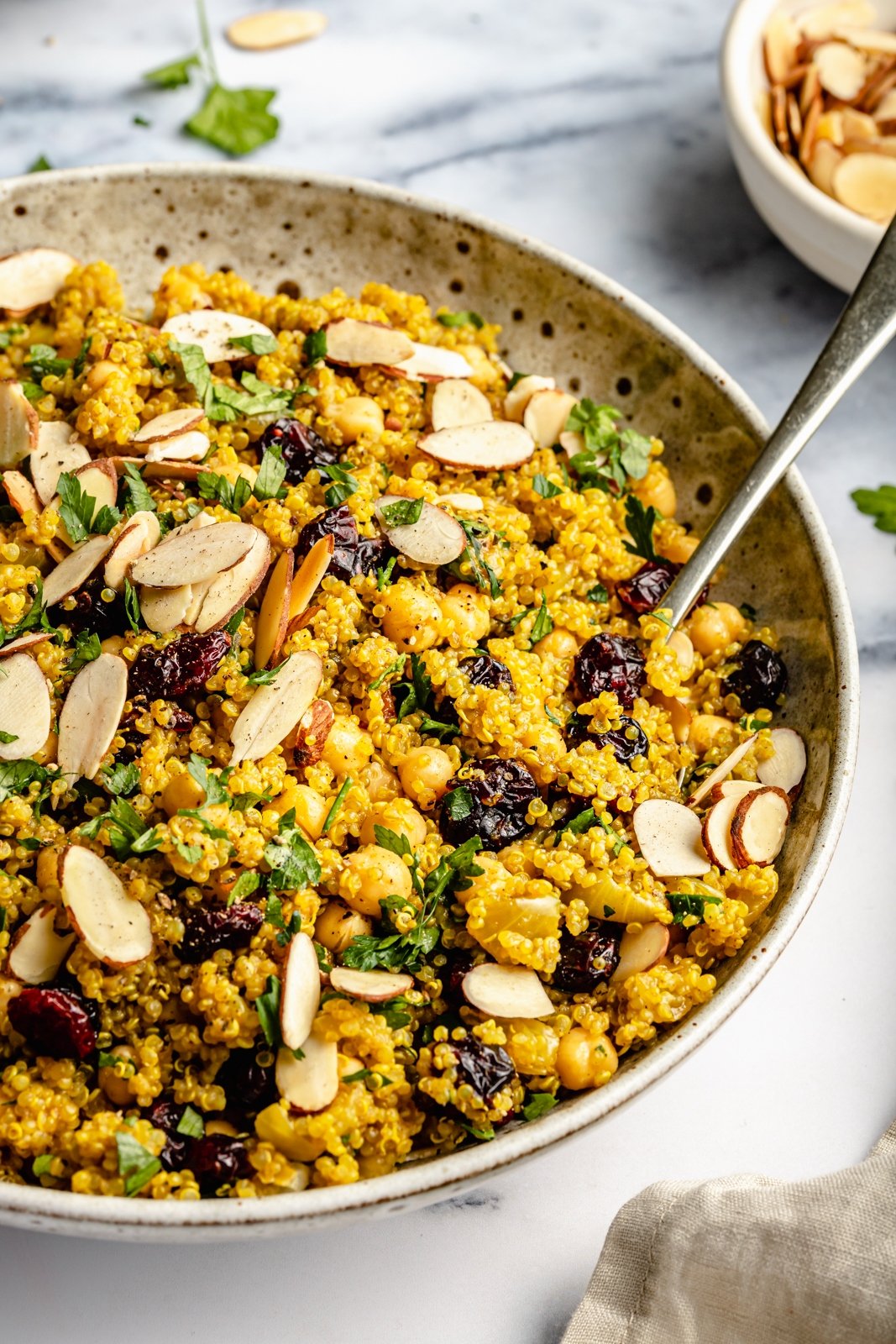 vegan moroccan quinoa salad in a bowl