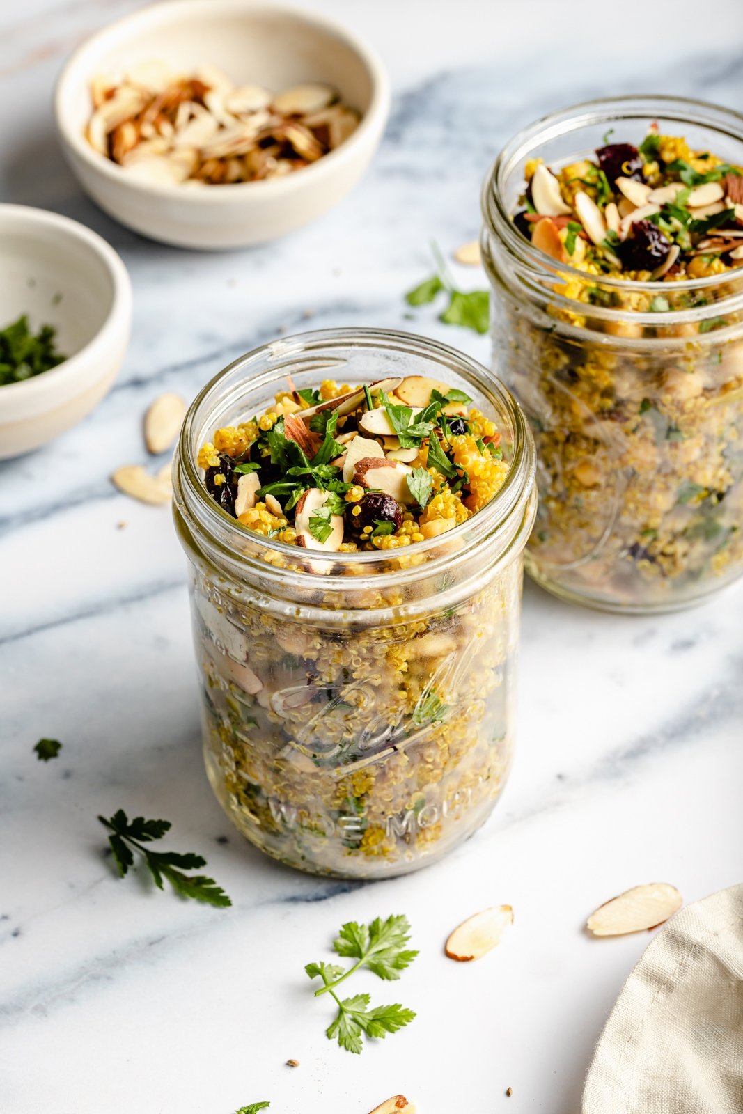 Moroccan-inspired quinoa salad in mason jars