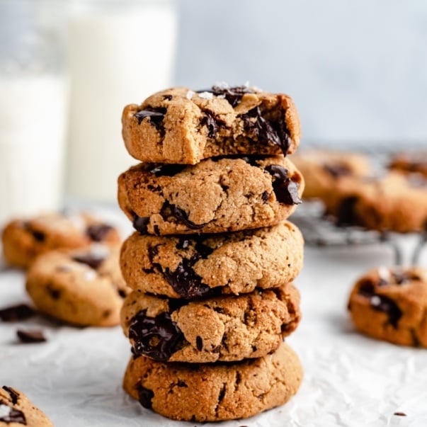 stack of paleo chocolate chip cookies