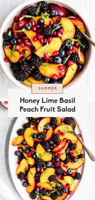 collage of a summer peach fruit salad