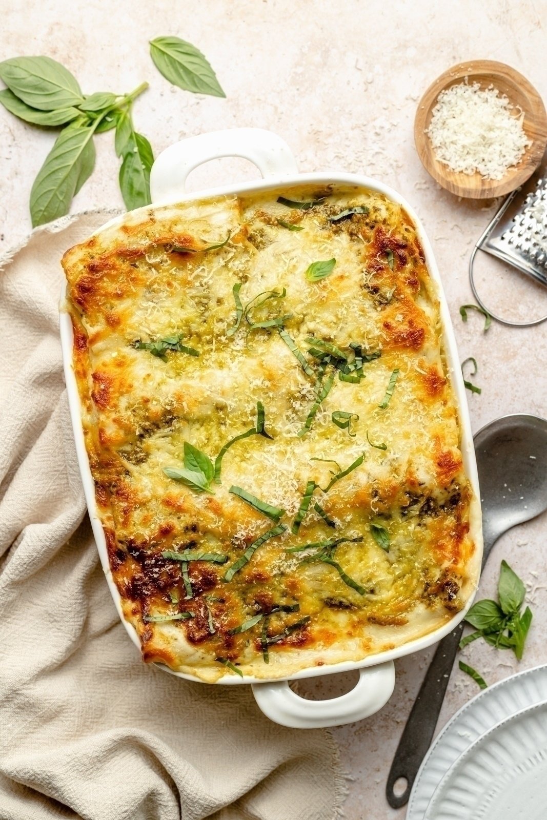 mushroom chicken lasagna roll ups in a baking pan