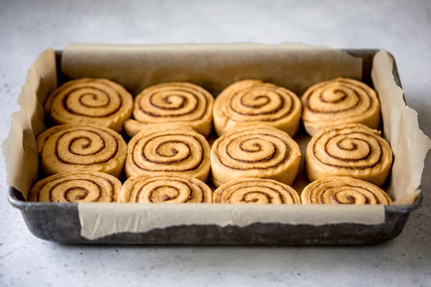 cinnamon rolls in a baking pan