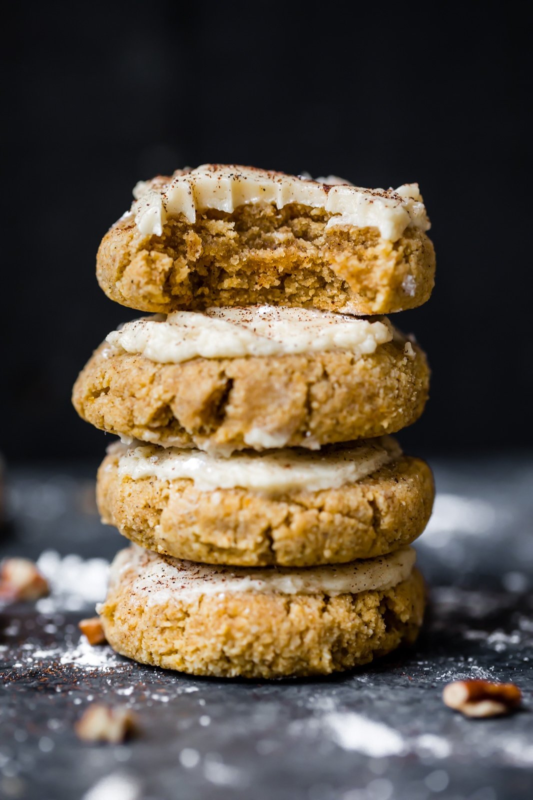 four healthy soft pumpkin cookies in a stack