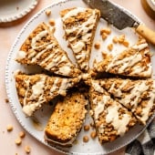 zucchini coffee cake sliced on a plate