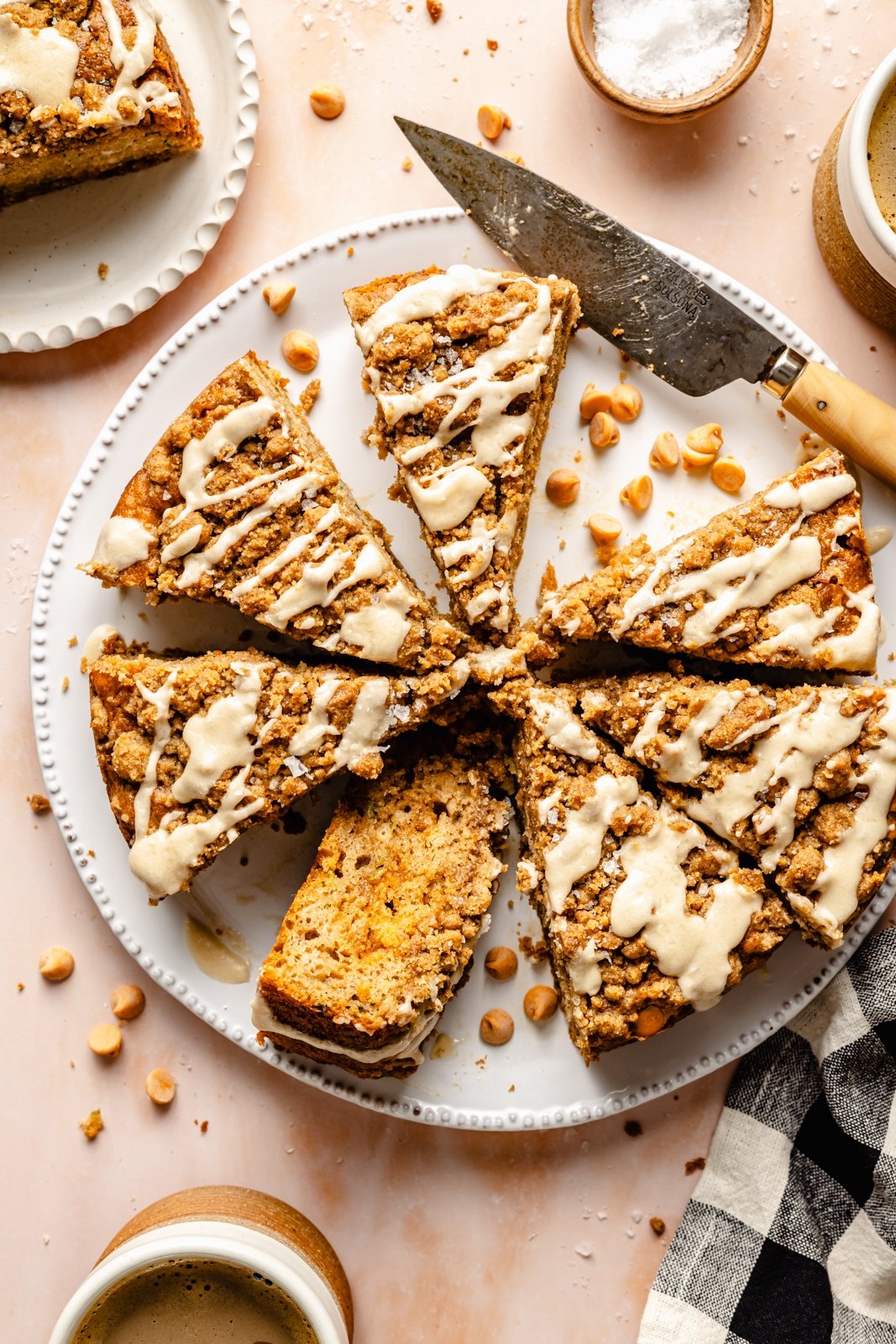 the best zucchini coffee cake sliced on a plate