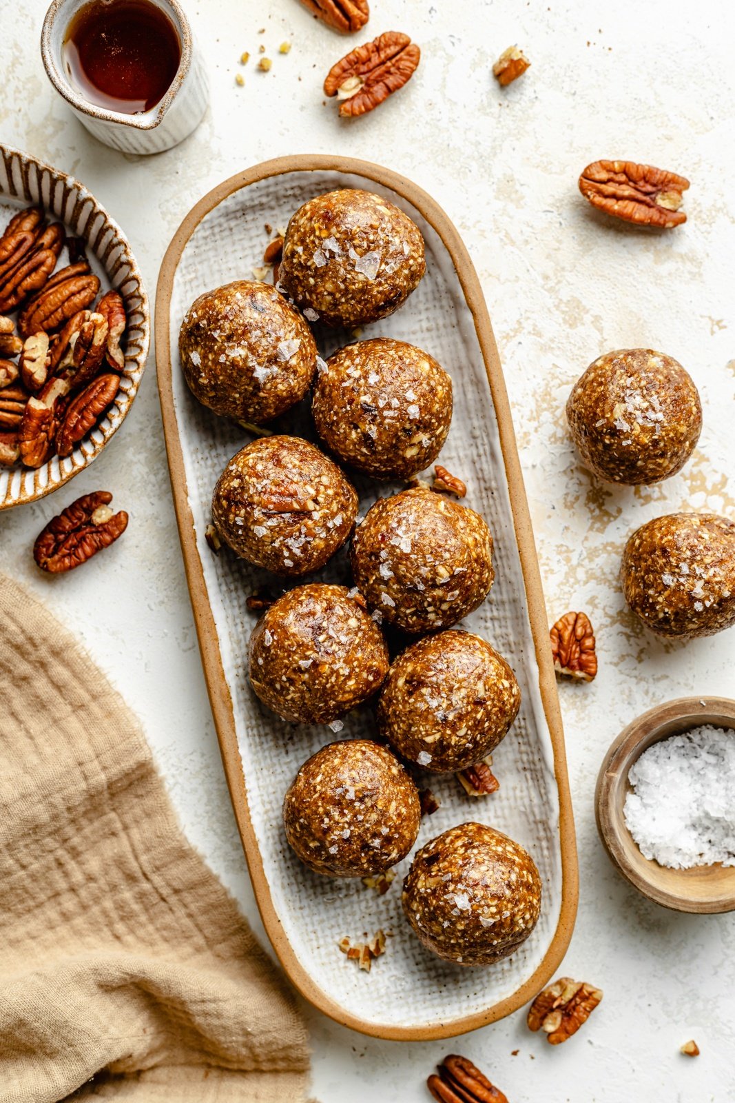 pecan energy balls on a plate