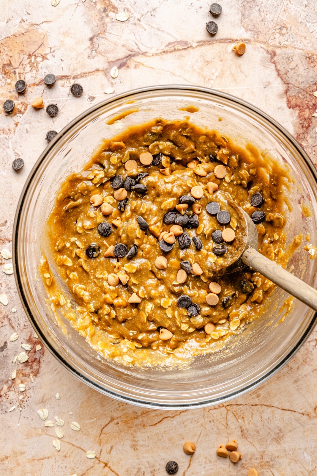 mixing dough for a tahini cookie skillet