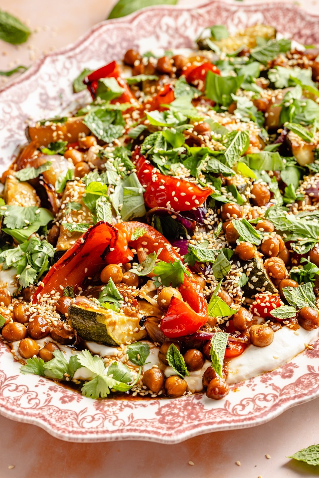 easy sesame roasted vegetables on a platter