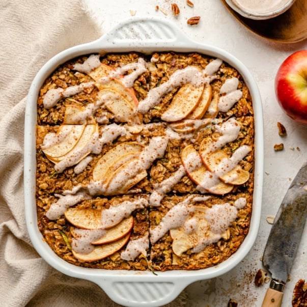 apple zucchini oatmeal bake in a pan