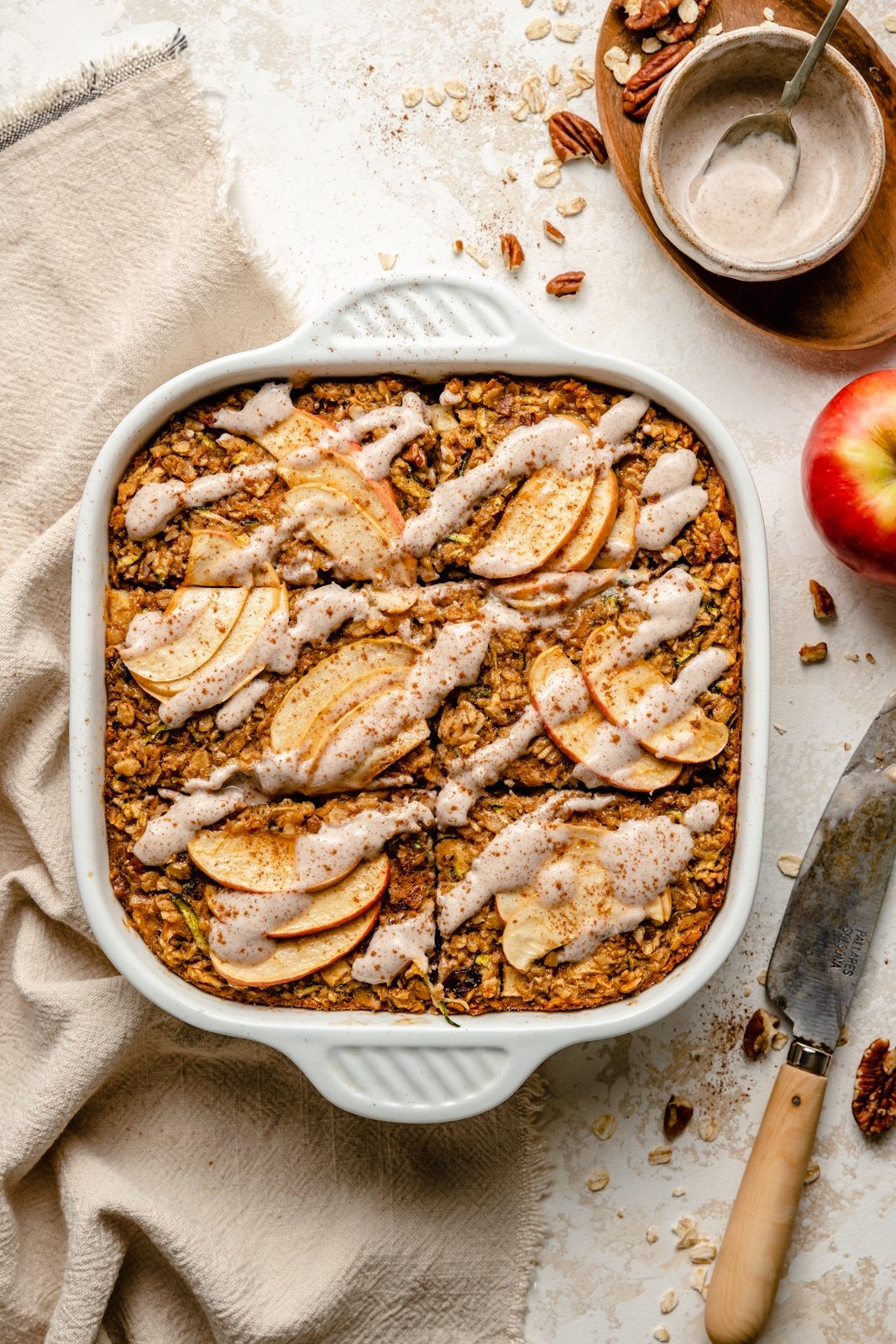 apple zucchini baked oatmeal in a pan