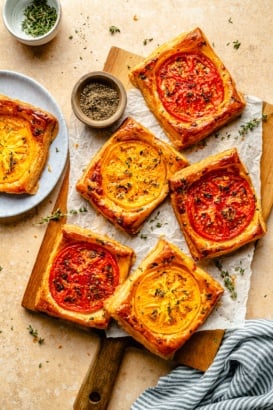 pizza tarts on a cutting board