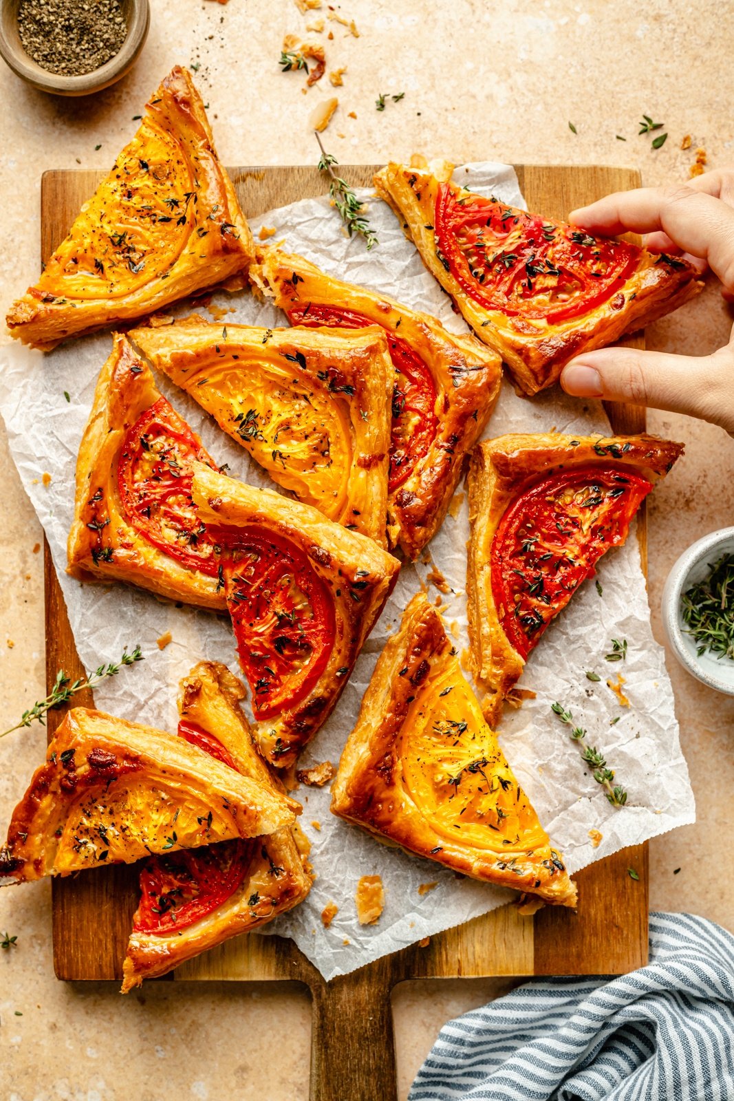 easy pizza tarts cut into triangles on a cutting board