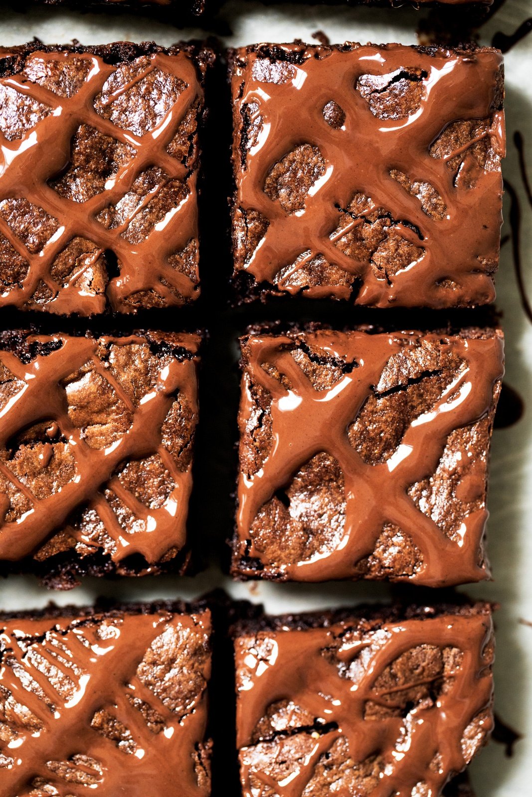 grain free tahini brownies drizzled with chocolate