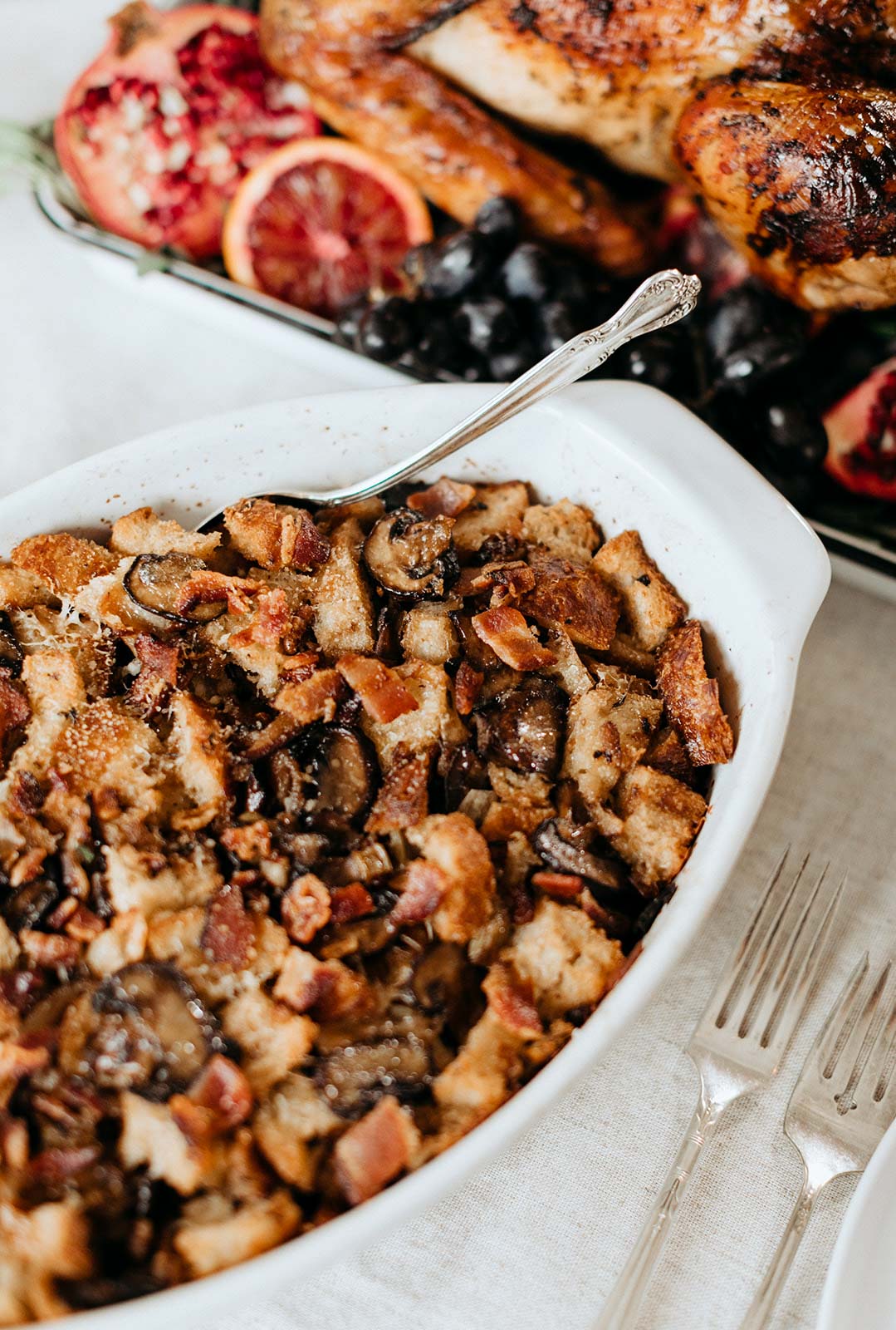 stuffing in a serving dish