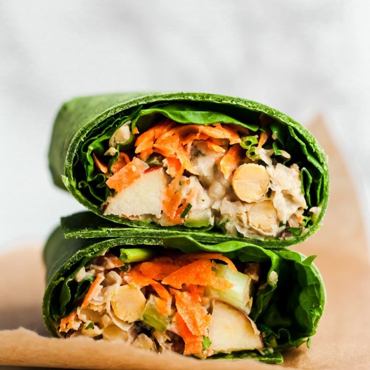 chickpea salad wraps stacked