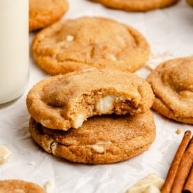 white chocolate macadamia snickerdoodle with a bite taken out